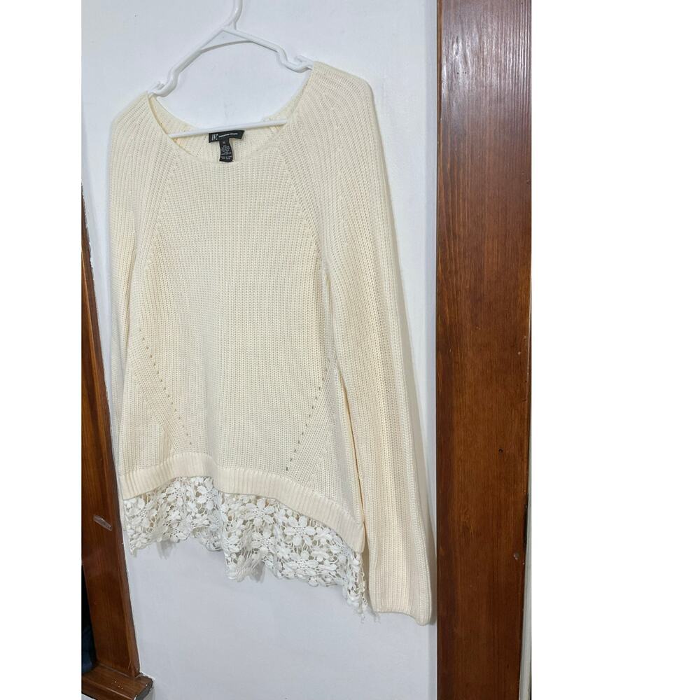 INC Women’s Cream Lace Trim Knit Sweater Size XL Wool Blend Stretch - Picture 4 of 5